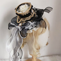 Rococo Mini Top Hat Lolita Hair Clip with Bow