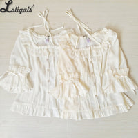Sweet Chiffon Shirt Ruffled Short Sleeve Criss Cross Lolita Blouse