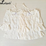 Sweet Chiffon Shirt Ruffled Short Sleeve Criss Cross Lolita Blouse