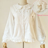 Sweet Lolita Shirt Peter Pan Collar Long Sleeve Fleeced Blouse for Women