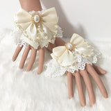 Sweet Lolita Lace Cuffs Cute Bracelets Hand-wear with Satin Bow