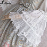 Retro Style Women's White Blouse Vintage Victorian Bell Sleeve Lolita Shirt by Yiliya