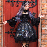 Skull & Butterfly ~ Gothic Sheer Sleeve Lolita Dress Gorgeous Party Dress by YLF