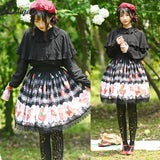 Sweet Short Black Skirt Mori Girl Strawberry Printed A line Lolita Skirt