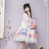 Jade Palace ~ Qi Style Long Sleeve Lolita Dress Printed Fairy Retro Chiffon Dress