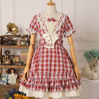The Rhine River ~ Classic Sailor Collar Long Sleeve Plaid Lolita Dress by Strawberry Witch