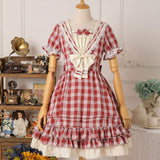 The Rhine River ~ Classic Sailor Collar Long Sleeve Plaid Lolita Dress by Strawberry Witch