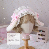 Sweet Lolita Ruffled Headband with Detachable Long Rabbit Ears Cute Mori Girl KC Headdress