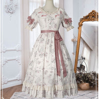 Endless Love ~ Elegant Floral Printed Summer Dress Short Sleeve Long Lolita Dress YLF