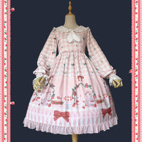 Bunny's Picnic Time ~ Sweet Printed Plaid Lolita Dress Long Sleeve Midi Party Dress by Infanta