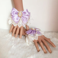 Sweet Lolita Lace Cuffs Cute Bracelets Hand-wear with Satin Bow