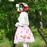 Sweet Short Pink Skirt Mori Girl Strawberry Printed A line Lolita Skirt