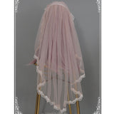 Floating Feather ~ Sweet Embroidered Lolita Veil Fingertip Bridal Veil With Lace Trimming
