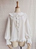 Ruffled Lolita Blouse Long Sleeve Peter Pan Collar Shirt by Yilia