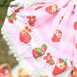 Sweet Short Pink Skirt Mori Girl Strawberry Printed A line Lolita Skirt