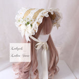 Elegant Lolita Bonnet Hat with Ruffled Lace Trimming Sweet Straw Hat