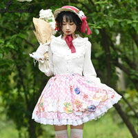Sweet Short Skirt Mori Girl Rabbit Printed Checkered A line Lolita Skirt