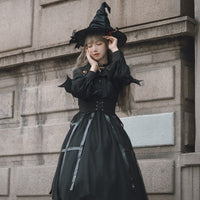 Cat Eye ~ Long Sleeve Gothic Lolita Dress with Asymmetrical Hem by YLF