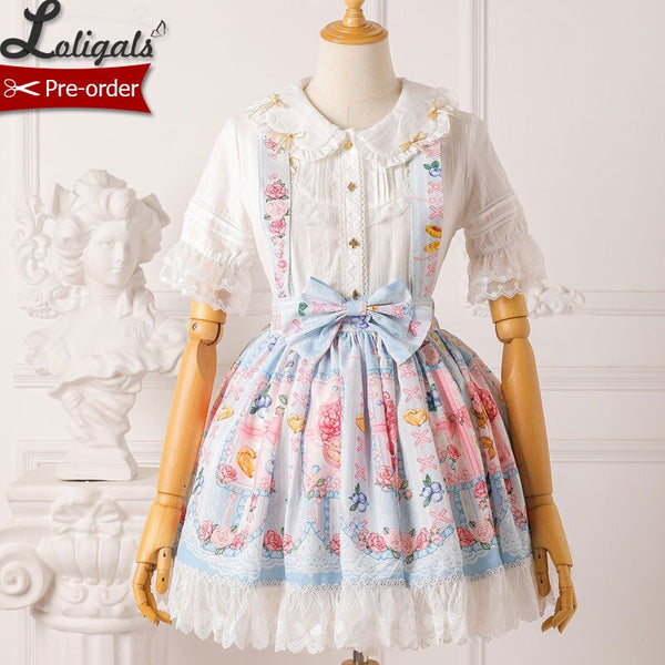 Berries & Flowers ~ Sweet Lolita Skirt Printed Salopette Dress ~ Pre-order