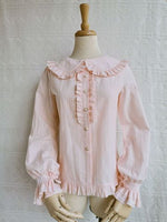 Ruffled Lolita Blouse Long Sleeve Peter Pan Collar Shirt by Yilia