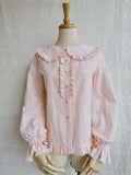 Ruffled Lolita Blouse Long Sleeve Peter Pan Collar Shirt by Yilia