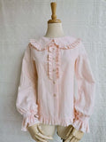 Ruffled Lolita Blouse Long Sleeve Peter Pan Collar Shirt by Yilia