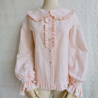 Ruffled Lolita Blouse Long Sleeve Peter Pan Collar Shirt by Yilia