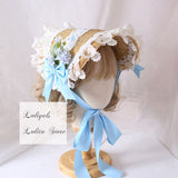 Elegant Lolita Bonnet Hat with Ruffled Lace Trimming Sweet Straw Hat