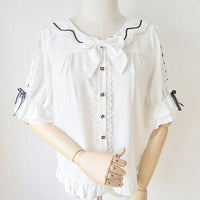 Short Sleeve Chiffon Shirt Ruffled Half Sleeve Lolita Blouse