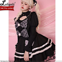 Pre-order ~ Little Wild Cat ~ Cute Lolita Overall Skirt w. Big Bows by Alice Girl