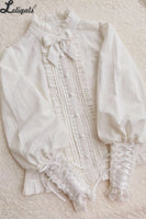 Vintage Lolita Blouse Long Bishop Sleeve Ruffled Shirt for Women