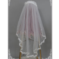 Floating Feather ~ Sweet Embroidered Lolita Veil Fingertip Bridal Veil With Lace Trimming