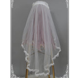 Floating Feather ~ Sweet Embroidered Lolita Veil Fingertip Bridal Veil With Lace Trimming