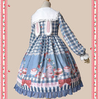 Bunny's Picnic Time ~ Sweet Printed Plaid Lolita Dress Long Sleeve Midi Party Dress by Infanta