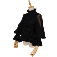 Black Lolita Blouse Gothic Vintage Stand Collar Long Sleeve Shirt by YLF