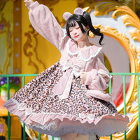 Leopard Kitten ~ Cute Fluffy Long Sleeve Lolita Dress