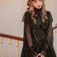 Women's Lolita Blouse with Cape Long Sheer Striped Sleeve Chiffon Shirt by Dolly Delly