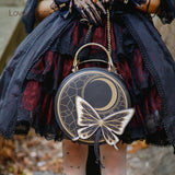 Sweet Round Lolita Satchel Bag with Butterfly Decor by LovelyLota