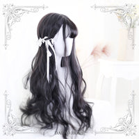 Sylvia ~ Harajuku Black Wavy Lolita Wig with Bangs