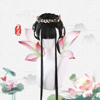 Long Black Straight Wig with Bangs Chinese Retro Style Cosplay Wig