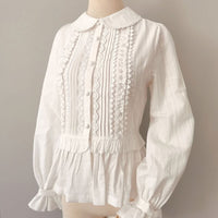Long Sleeve Peter Pan Collar Top White Lolita Blouse