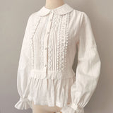 Long Sleeve Peter Pan Collar Top White Lolita Blouse