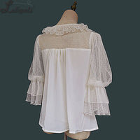 Vintage Lolita Blouse Illusion Neck Short Sleeve Sheer Top by Infanta