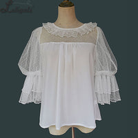 Vintage Lolita Blouse Illusion Neck Short Sleeve Sheer Top by Infanta