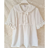 Sweet White Chiffon Blouse w. Detachable Sleeves