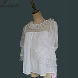 Vintage Lolita Blouse Illusion Neck Short Sleeve Sheer Top by Infanta