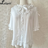 Loose Chiffon Shirt Short Sleeve White Lolita Blouse