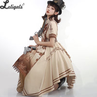 Libra ~ Steampunk Short Sleeve Lolita Dress w. Asymmetrical Hemline