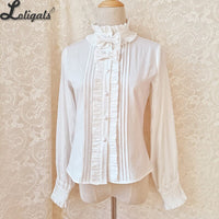 White Long Sleeve Cotton Shirt Stand Collar Lolita Blouse