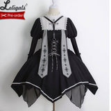 Night Saint ~ Gothic Long Sleeve Asymmetrical Lolita Dress by Alice Girl ~ Pre-order